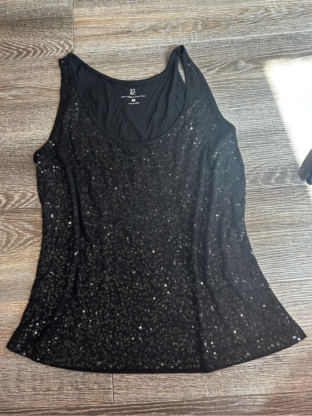 New York & Company Black Sequin Scoop Tank Top